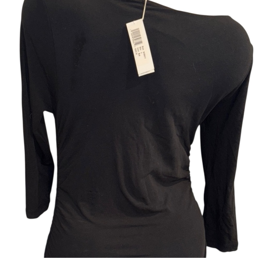 James Perse shirred boatneck bodycon Elegant Black Bodycon quarter Sleeve Dress - Picture 6 of 7